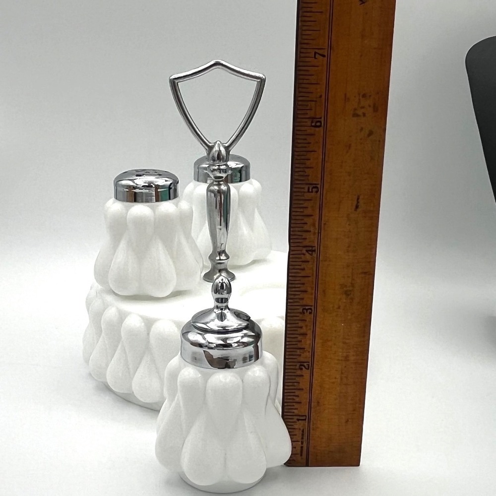 Fenton Art Glass Teardrop Milk Glass Condiment Set No Spoon 1958 - 1966 - 4 Pc - Picture 11 of 11